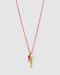 Lucky Fish Charm Necklace - Cherry